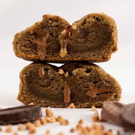 Cookie au sarasin et chocolat noir et choco-caramel Valhrona